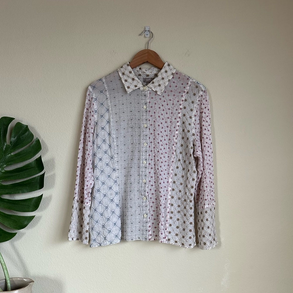 J. Jill Embroidered Rayon Patchwork Button Down T… - image 1